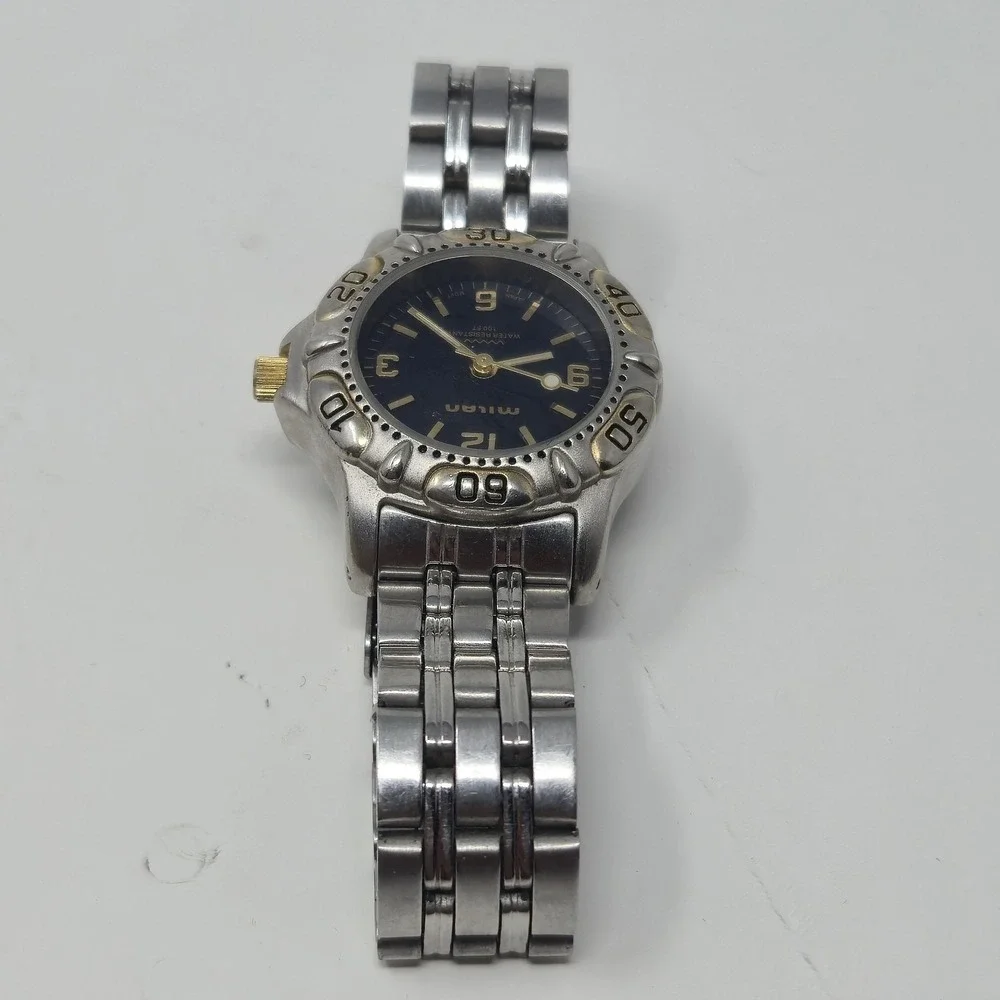 Vintage Milan MZ Berger Watch MLS012 Two-Tone Navy Blue Dial Quartz Wristwatch